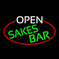 Open Sakes Bar Oval With Red Border Neon Skilt