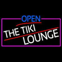 Open The Tiki Lounge With Pink Border Neon Skilt