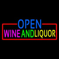 Open Wine And Liquor With Red Border Neon Skilt