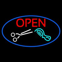 Open With Scissor And Comb Neon Skilt