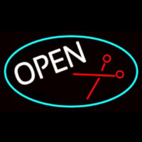Open With Scissor Logo Neon Skilt