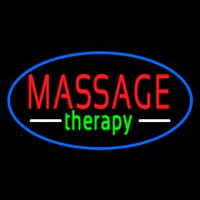 Oval Massage Therapy Blue Border Neon Skilt