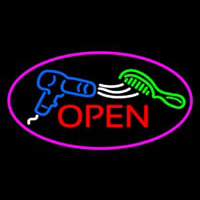 Oval Open Dryer And Comb Logo Hair Neon Skilt