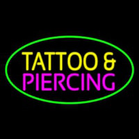Oval Tattoo And Piercing Green Border Neon Skilt