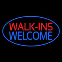 Oval Walk Ins Welcome Blue Border Neon Skilt