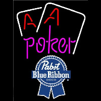 Pabst Blue Ribbon Purple Lettering Red Aces White Cards Beer Sign Neon Skilt