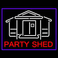 Party Shed With Blue Border Neon Skilt