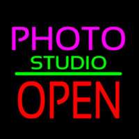 Photo Studio Open Green Line Neon Skilt