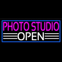 Photo Studio Open With Blue Border Neon Skilt