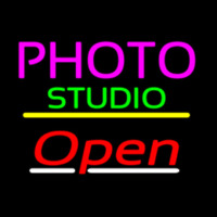 Photo Studio Open Yellow Line Neon Skilt