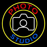 Photo Studio With Camera Logo Circle Neon Skilt