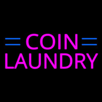 Pink Coin Laundry Blue Lines Neon Skilt