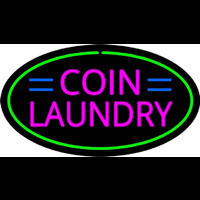 Pink Coin Laundry Oval Green Border Neon Skilt