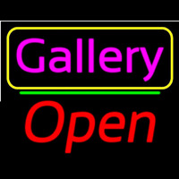 Pink Cursive Gallery With Open 2 Neon Skilt