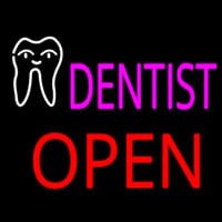 Pink Dentist Tooth Logo Block Open Neon Skilt