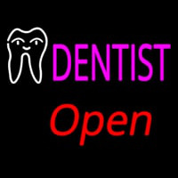 Pink Dentist White Tooth Open Neon Skilt