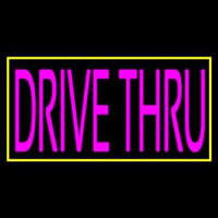 Pink Drive Thru With Yellow Border Neon Skilt