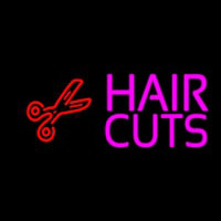 Pink Hair Cut With Scissor Neon Skilt