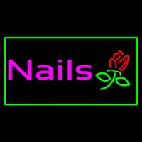 Pink Nails With Flower Logo Green Border Neon Skilt