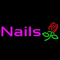 Pink Nails With Flower Logo Neon Skilt