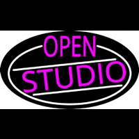 Pink Open Studio Oval With White Border Neon Skilt