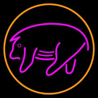 Pink Pig With Circle Neon Skilt
