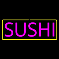 Pink Sushi With Yellow Border Neon Skilt