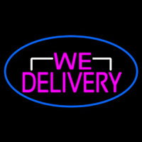 Pink We Deliver Oval With Blue Border Neon Skilt