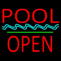 Pool Block Open Green Line Neon Skilt