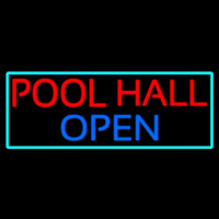 Pool Hall Open With Turquoise Neon Skilt