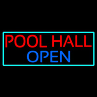 Pool Hall Open With Turquoise Neon Skilt