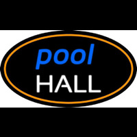 Pool Hall Oval With Orange Border Neon Skilt