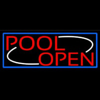 Pool Open With Blue Border Neon Skilt