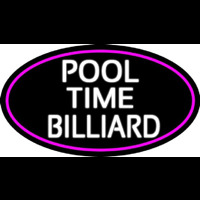 Pool Time Billiard Oval With Pink Border Neon Skilt