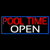 Pool Time Open With Blue Border Neon Skilt