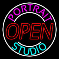 Portrait Studio Red Open Neon Skilt