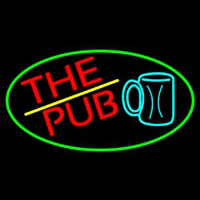 Pub And Beer Mug Oval With Green Border Neon Skilt
