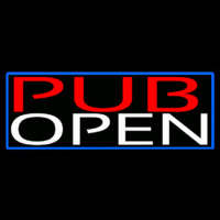 Pub Open With Blue Border Neon Skilt