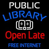 Public Library Open Late Free Internet Neon Skilt