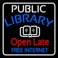 Public Library Open Late Free Internet Neon Skilt