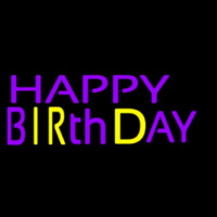 Purple And Yellow Happy Birthday Neon Skilt