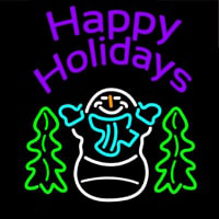 Purple Happy Holidays Snow Man Neon Skilt