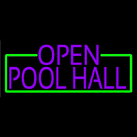 Purple Open Pool Hall With Green Border Neon Skilt