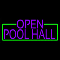 Purple Open Pool Hall With Green Border Neon Skilt