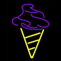 Purple Yellow Ice Cream Cone Neon Skilt
