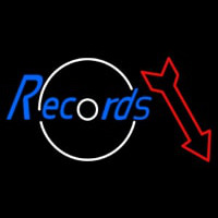 Records In Cursive With Arrow Neon Skilt