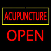 Red Acupuncture Yellow Border Block Open Neon Skilt