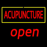 Red Acupuncture Yellow Border Open Neon Skilt