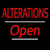 Red Alterations White Line Open Neon Skilt