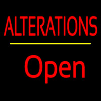 Red Alterations Yellow Line Open Neon Skilt